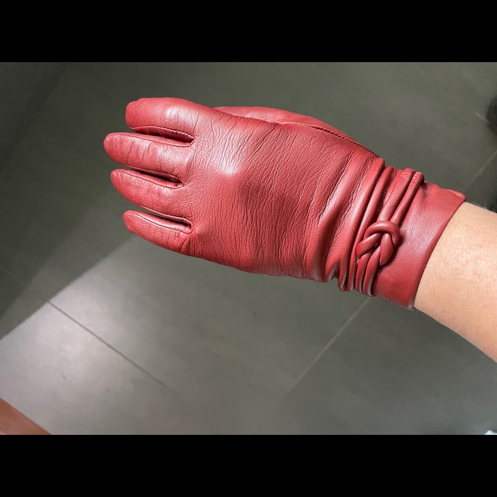 Leather gloves burgundy size M